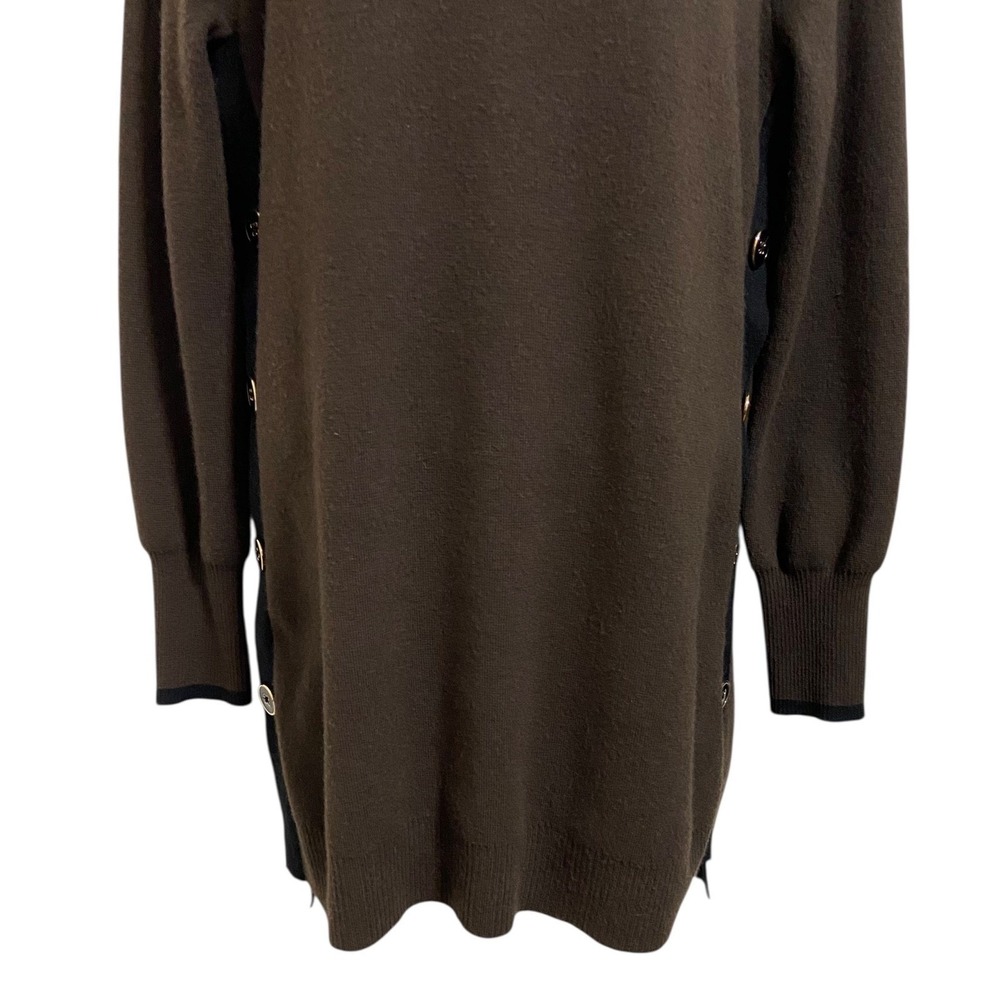 Chicos Brown Cashmere Blend Mock Neck Side Button Sweater Dress Size 1 Medium - Picture 8 of 10